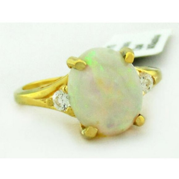 Genuine 3.16 Cts Opal & White Sapphire Ring 14k Gold